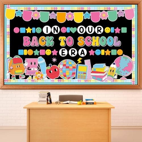 Colorful Back to School Classroom Decorations Welcome Back to School Bulletin Board Set Hippie Retro First Day Bulletin Board in Our Back to School Era Cutouts for Office Wall Door Decor Supplies