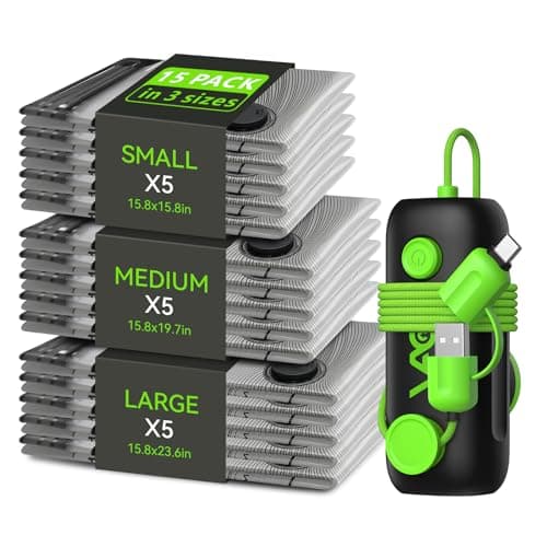 CrazyFeb Vacuum Bags for Travel - USB Electric Pump, 15 Pack Carry-on Size Vacuum Seal Bags for Clothing - Space Saver Vacuum Storage Bags for Luggage, Travel Essentials.