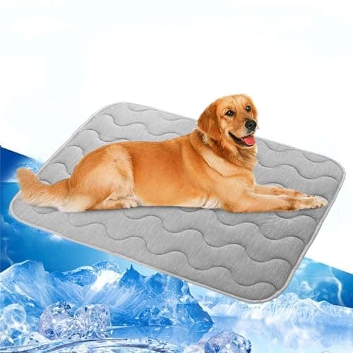 Nacaro Extra Large Dog Cooling Mat,39.4''*27.6'' Washable Cooling Pet Pad, Q-MAX>0.45,XL Portable Kennel Puppy Bed for Summer,Non Slip Sleeping Blanket Pet Pads (Grey,100L x 70W cm)