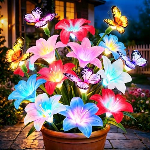 4 Pack Solar Garden Lights Outdoor, 7 Color Changing Lily Flower Lights