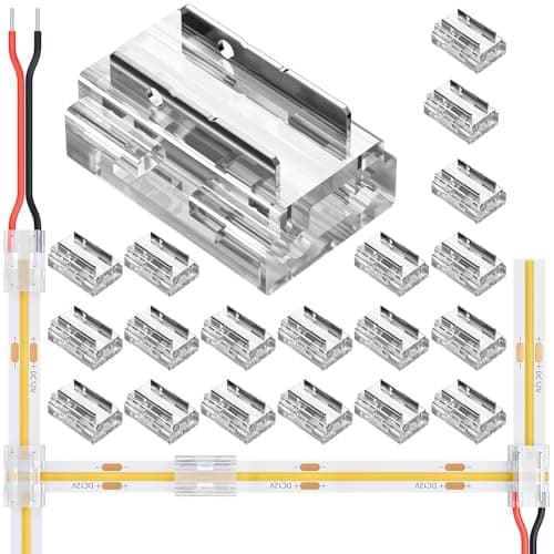 DEIGCYU 20 Pack 8-in-1 LED Strip Connectors, for 8mm 2-Pin COB/SMD 2835/3528 LED Strips – Straight, Corner, Strip-to-Strip & Strip-to-Wire