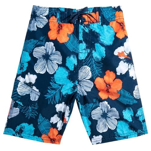 Kanu Surf Big Boys Horizon Quick Dry Beach Swim Trunk, Hangout Navy/Orange, Medium (10/12)