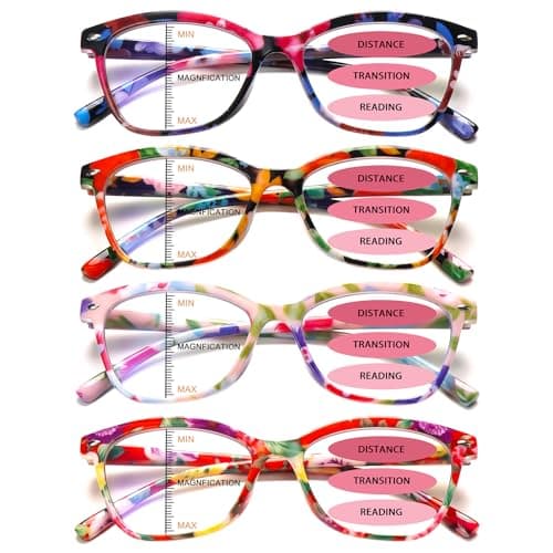 CLASAGA Progressive Multifocus Reading Glasses for Women Pattern Print Blue Light Blocking Spring Hinge Computer Multifocal Ladies Readers(4 Mix Color, 1.25, x)