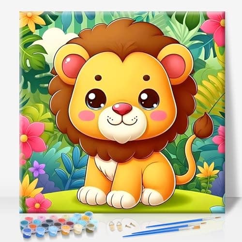 Framed Paint by Numbers Kit for Kids Ages 4-12, Lion Theme, 10x10 Inch