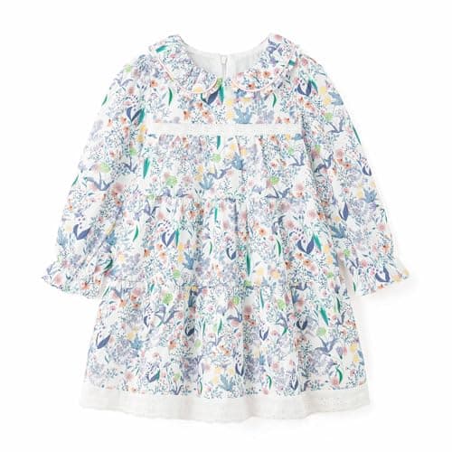 Simplee kids Toddler Floral Dress, Long Sleeve Smocked, Blue, 18 Months