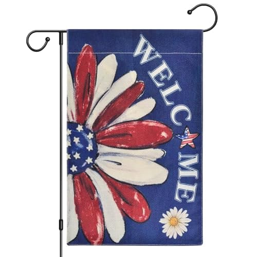 Kevinste 12x18 Inch Double Sided Patriotic Garden Flag, Welcome American Stars & Stripes Linen Yard Flag, Weather Resistant Outdoor Decor for Porch Lawn Patio Memorial Day (Blue)