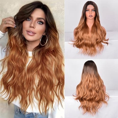 Vitorish 28 Inch Ombre Orange Long Wavy Lace Front Synthetic Wig Women Hair
