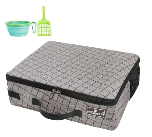 HiCaptain Portable Travel Litter Box with Lid, Foldable Cat Travel Litter Box - Leakproof, Odor-Free & Waterproof. Ideal for Road Trip, Cars, Hotels and Airplane- Khaki