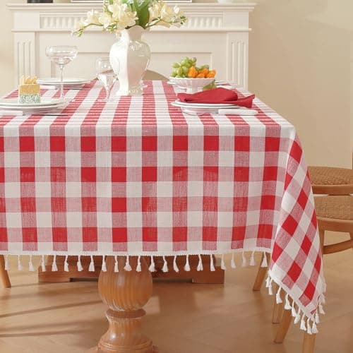 gillhov Gingham Tablecloth Rectangular Tassels Picnic Table Cover 55”x 86”