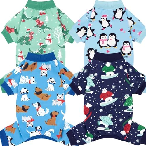 XPUDAC 4 Pack Dog Pajamas Cute Dog Clothes for Small Medium Dogs Boy Stretchy Soft Pjs Jammies Outfit Puppy Onesies for Winter, S
