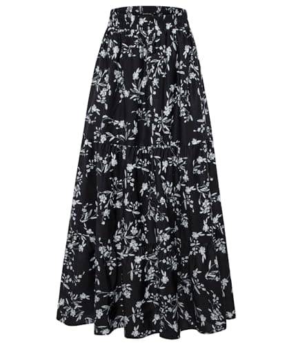 Arolina Women's Summer Floral Boho Maxi Skirt A-Line Flowy Tiered Elastic High Waist Beach Long Skirts with Pockets