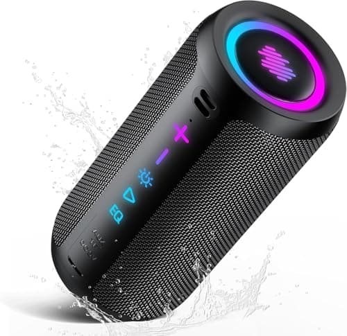 TIMU Portable Bluetooth Speaker, Powerful Sound Wireless Speaker: Boost Bass, Bluetooth 5.4, 24H Playtime, 8 RGB Modes, IPX7 Waterproof, TWS Pairing, Beach/Vacation Essentials, Gift Ideas（Black）