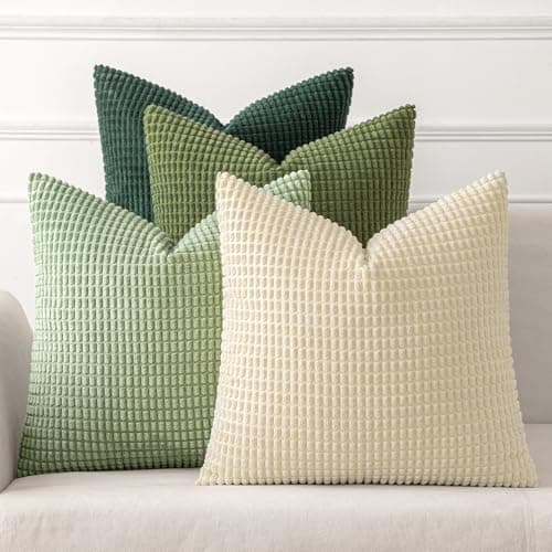 MIULEE Natural Green Pillow Covers 18x18 Inch Set of 4 Spring Modern Nordic Neutral Throw Pillows Forest Inspired Soft Corduroy Summer Couch Pillowcases Home Decor for Sofa Living Room Bed