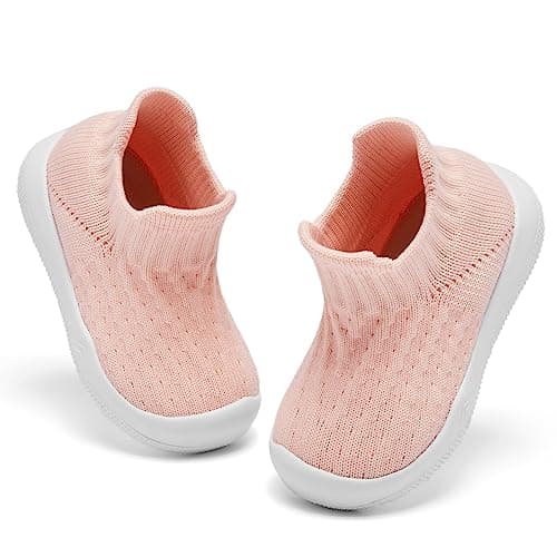 Fahrerliebe Baby Non Slip Socks Shoes Boys Girls Soft Slip On Sneakers Protection Toe Infant Slippers Lightweight Breathable First Walking Shoes Pink 9-12months