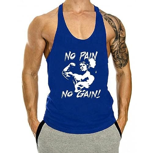 GYMLEADER Men’s Tank Tops Workout Gym Muscle Shirt Y Back Fitness Bodyblueilding Sleeveless T Shirt Blue L