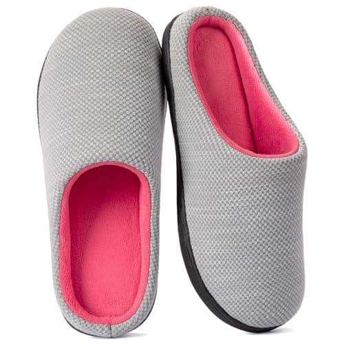 RockDove Womens Birdseye Knit Memory Foam Slippers, 7-8, Grey/Pink