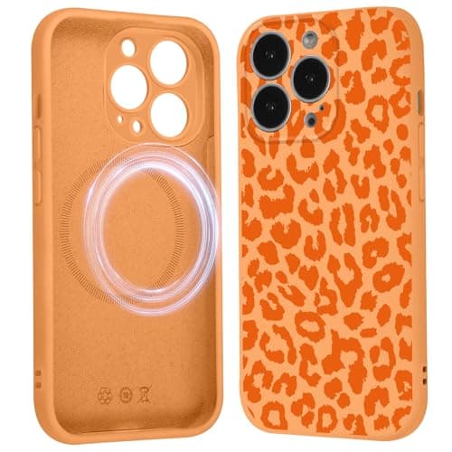 Cinysnt Cute Cheetah Print Magnetic Phone Case for iPhone 14 Pro Max 6.7", Compatible with MagSafe, Aesthetic Cool Orange Leopard Pattern Slim Bumper Shockproof Protective Cover Funda for Women Girls