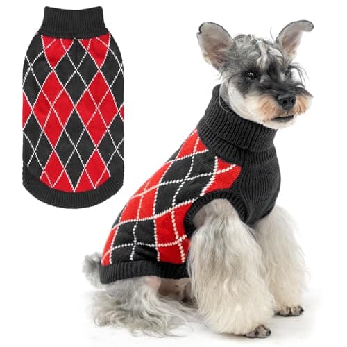 Dog Sweater for Small Medium Dogs, Soft Warm Winter Pet Clothes,Black Red S