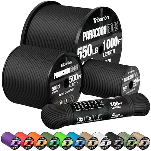 Paracord Rope 550 lb - 100ft 5/32" Parachute Cord 4MM 7-Strand para Cord - Heavy Duty Spool String for Survival,Camping Gear, Survival Bracelet, Clothesline - Black