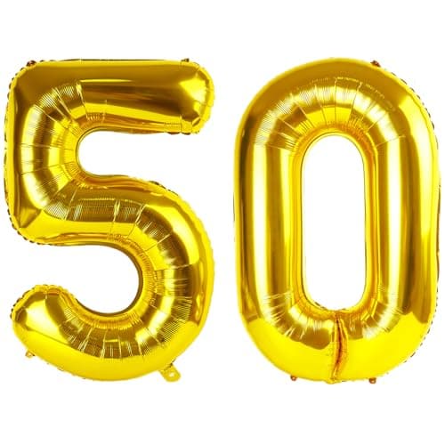 50 Balloon Number, Gold Balloons 40 Inch Birthday Decorations for 50th, Big Digital Balloons for Wedding, Anniversaries, Celebration Party, Graduation, Photo Prop