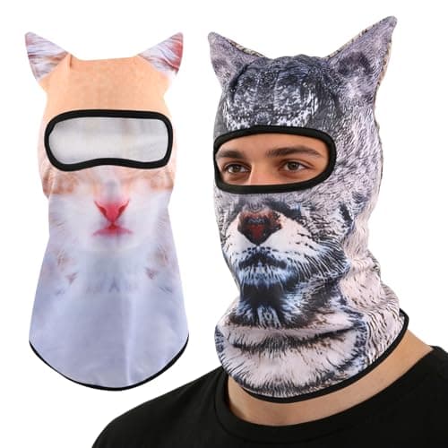 2pcs 3D Cat Ski Balaclava Sheisty Face Mask with Ears Cute Animal Ski Mask Suitable for Festivals Grey