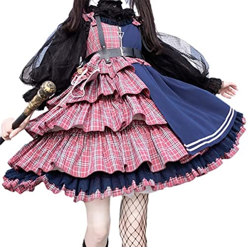 ZZEQYG Women Plaid Punk Gothic Kawaii Lolita Sleeveless Dress(S,DY-BU)