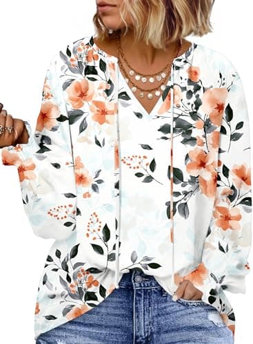 Eytino Plus Size Women Blouses Boho Print Dressy Casual Tops, White, 1X