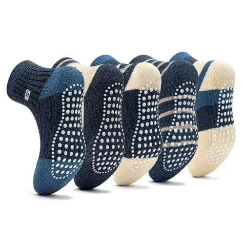 Sosenfer Toddler Non Slip Socks 5 Pairs Cotton Ankle Socks with Grippers