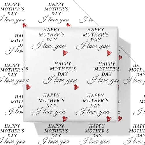 Dtiafu 6 Pc Mother's Day Wrapping Paper Sheet - Happy Mothers Day I Love You Design Gift Wrap Folded Flat for Mom - 20 X 28 Inch Per Sheet