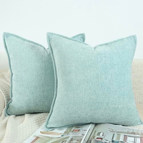 OYIMUA Soft Textured Decorative Throw Pillow Covers 18x18 Turquoise Blue Chenille Square Accent Solid Cushion Cover Cozy Farmhouse Pillow Cases for Couch Sofa Bedroom Living Room