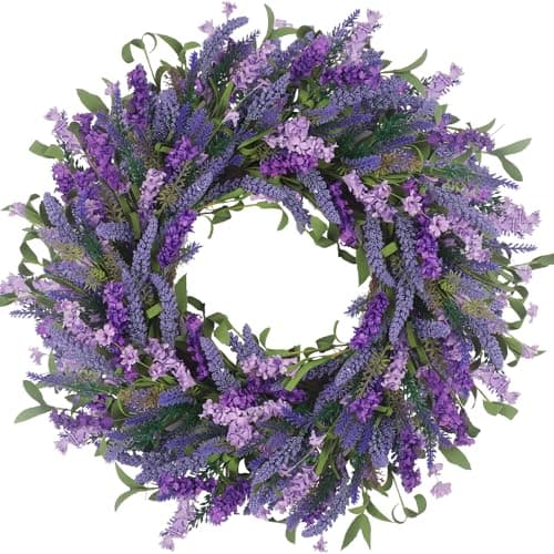 LOKEISNA Purple Lavender Door Wreath, 24 Inch Summer Wreaths for Front Door Outside, Handmade Romantic and Elegant Wreath Décor Gift for Home Wedding
