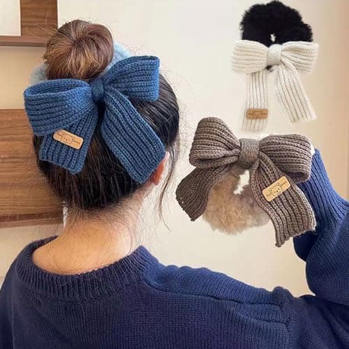 Plush Bow Hair Ties - 3 Pack Hair Ties No Damage, Soft Hair Bands for Women Everyday And Formal Occasions