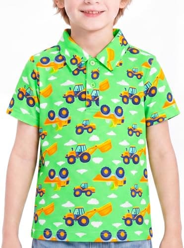 Boys Polo Shirt Performance Toddler Kids Cotton Construction Vehicles 3T