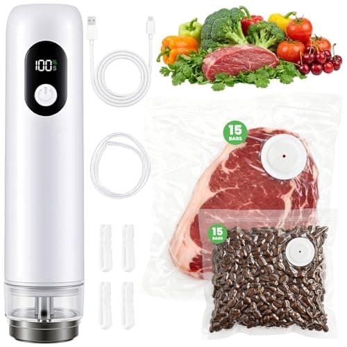 Compact Vacuum Sealer Machine 1500mAh Battery, Handheld Food Sealer with 30 Reusable Bags, 60kPa Suction & USB-C Charging, Portable Vacuum Sealer for Dry/Moist/Canister/Wine