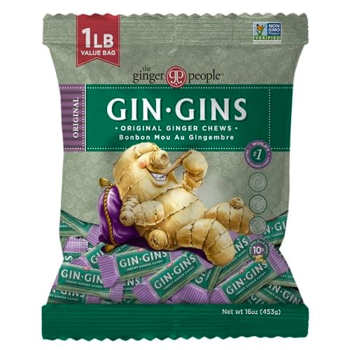 GIN GINS Original Ginger Chews Made w/Fresh Ginger 1lb 1Pk
