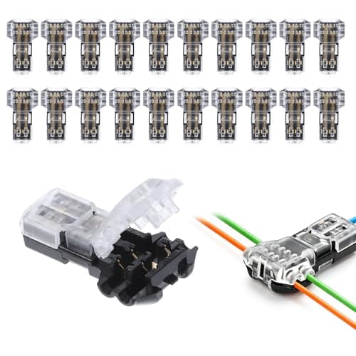 T Tap Wire Connectors for 20-22 AWG, 20 pcs 3 Way 2 Pin Solderless Low Voltage Wires T Connector, Wires Quick Splice Wire Connectors for Automotive, No Stripping Required