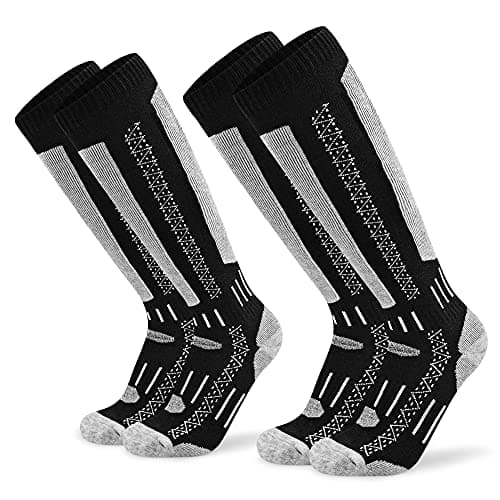 Busy Socks 2 Pack Winter Warm Merino Wool Ski Socks,Black/Light Grey,M