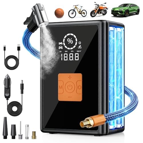 Tire Inflator Portable Air Compressor, 22 Cylinder 6X Faster Tire Pump 150 PSI Air Pump for Car, Motorcycle, Bicycle, Ball - Cordless & 12V DC
