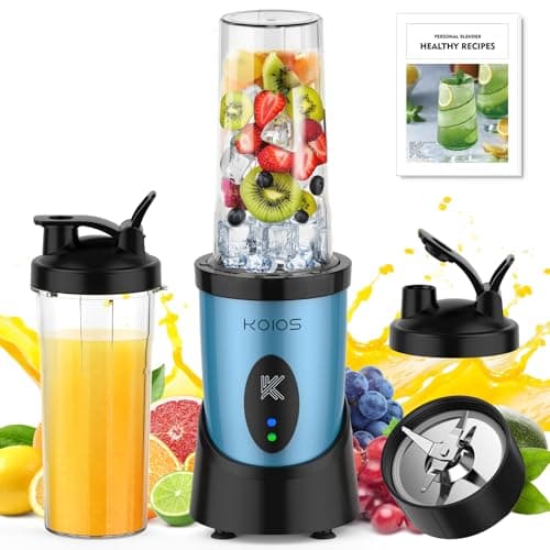 KOIOS Blender for Smoothies, Peak 900W Personal Blender for Kitchen Shakes and Smoothies, with 2×22oz Portable Cups and To-Go Lids, Detachable 4-Leaf Stainless Steel Blade, Nutrition Recipe, Blue