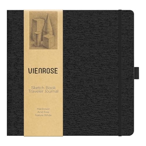Vienrose 8.3"x8.3" Sketch Books, Linen Cover Sketching Book with Acid-Free Paper, 111lb/180gsm Drawing Pad for Kids, Beginners & Professionals, Art Supplies for Adults & Students(Black, 60 Sheets)