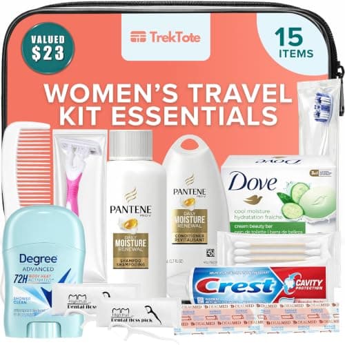 15-Piece Women’s Travel Toiletry Kit – With Premium Brand-Name Toiletries