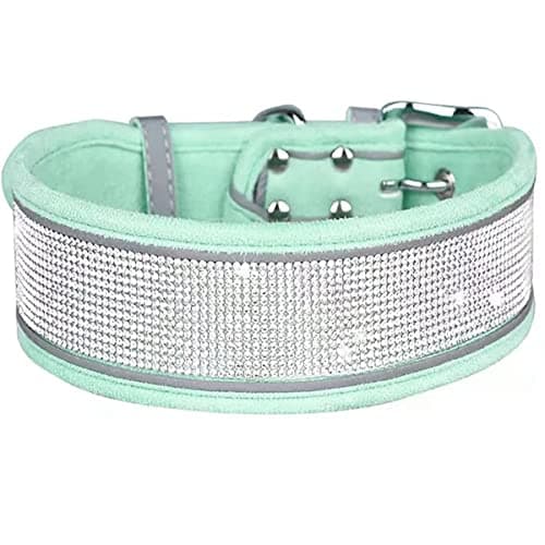 Serijoars Rhinestone Dog Collar, Dazzling Sparkling Soft Comfortable Reflective Large Dog Collar Crystal Diamond Collar for Small Medium & Large Dogs (M, Green)