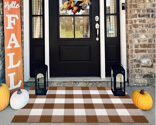 Fall Decor Front Door Mat 27.5"x43.3",Halloween Buffalo Plaid Outdoor Rug