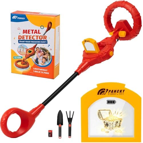 PANCKY Metal Detector for Kids, IP68 Waterproof 3-10 Year Kids Metal Detector Kit with LCD Display, Automatic Sensitivity Adjustment, 6.6" Search Coil, 1.65lb Lightweight Boys Girls Gift, Red