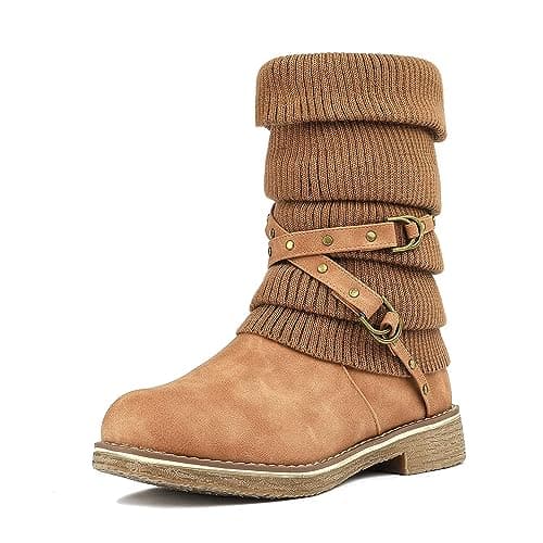 DREAM PAIRS Women's Mid Calf Fashion Winter Snow Boots,Size 5,Camel,OUSSIE