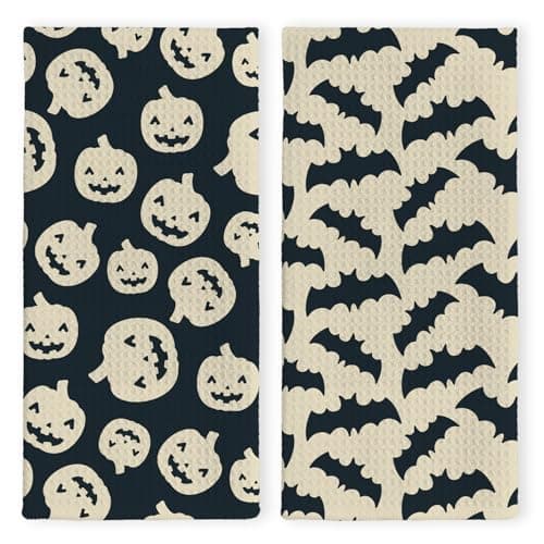 LKETW Halloween Pumpkin Bat Kitchen Dish Towels 16x24in Set of 2, Cute Hand Tea Towels for Kitchen Bathroom Decor, Halloween Decorations