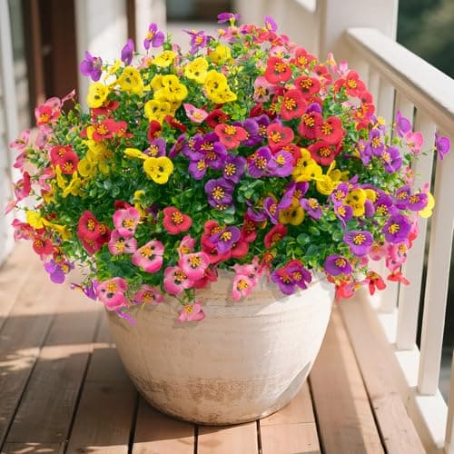 U'Artlines 16 Bundles Artificial Pansies Flowers for Outdoors UV Resistant