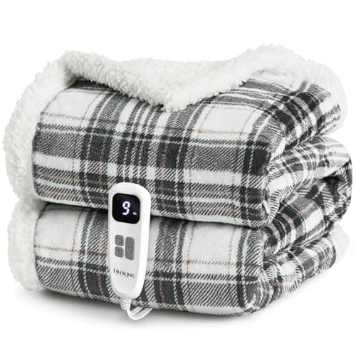 blunique Heated Blanket Electric Throw-50''x60''Ultra Soft Cozy Plaid Flannel Fast Heating Electric Blanket with 10 Heat Levels & 10 Hrs Auto Off, ETL Certified, Keep Warm in Home Office (Grey)