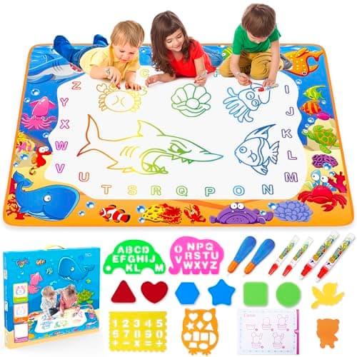 Water Doodle Mat - Kids Painting Writing Color Doodle Drawing Mat Toy Bring Magic Pens Educational Toys for Age 3 4 5 6 7 Year Old Girls Boys Age Toddler Gift