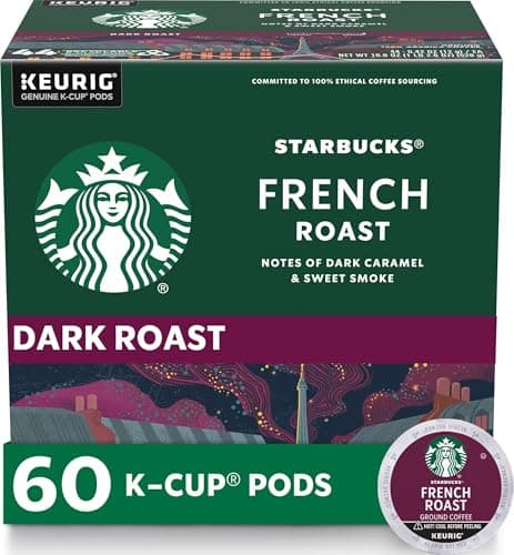 Starbucks K-Cup Coffee Pods, Dark Roast Hot or Iced Coffee, French Roast, 60 Keurig Pods
